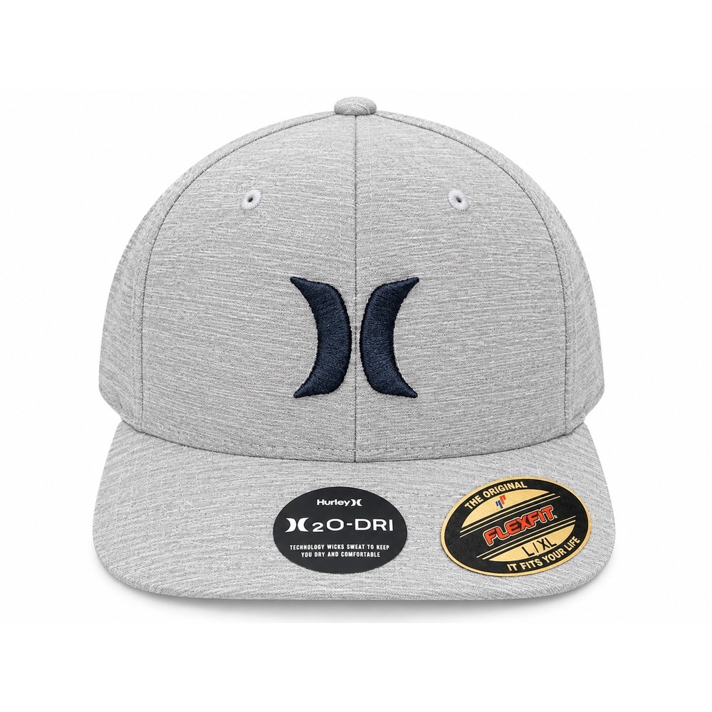 Hurley Mens H2O-Dri One & Only Flexfit Hat Grey Heather Navy Logo L/XL fitted